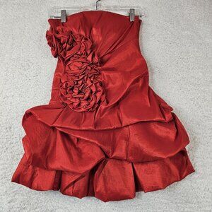 90s Twenty One Bubble Dress Small Red Mini Gunne Sax Floral Strapless Prom Vtg